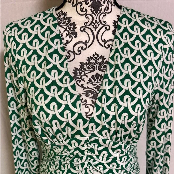 Boden Green and White Long Sleeve Wrap-Style Midi Maxi Dress 8R - Picture 2 of 8